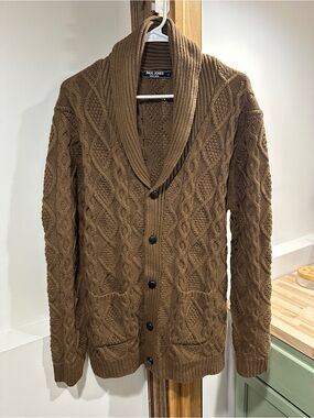 Mens Button Down Cardigan Cable Knit Shawl Collar Sweaters